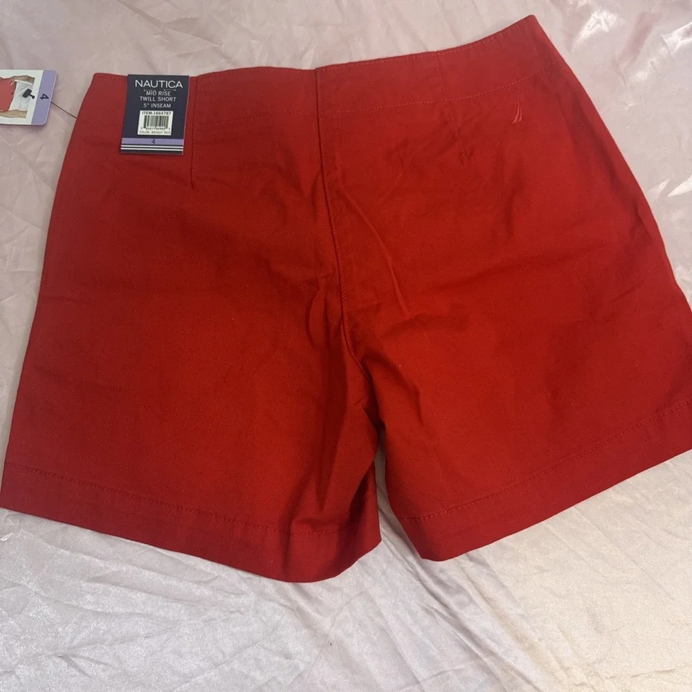 Nautica Women's Size 4 Mid Rise Twill Shorts Bright Red‎ 5